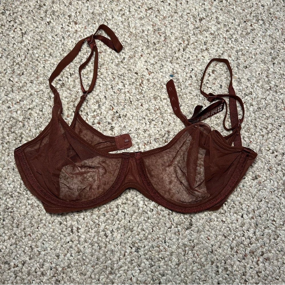 SKIMS Chocolate Mesh Sheer Underwire Bra - 34C
